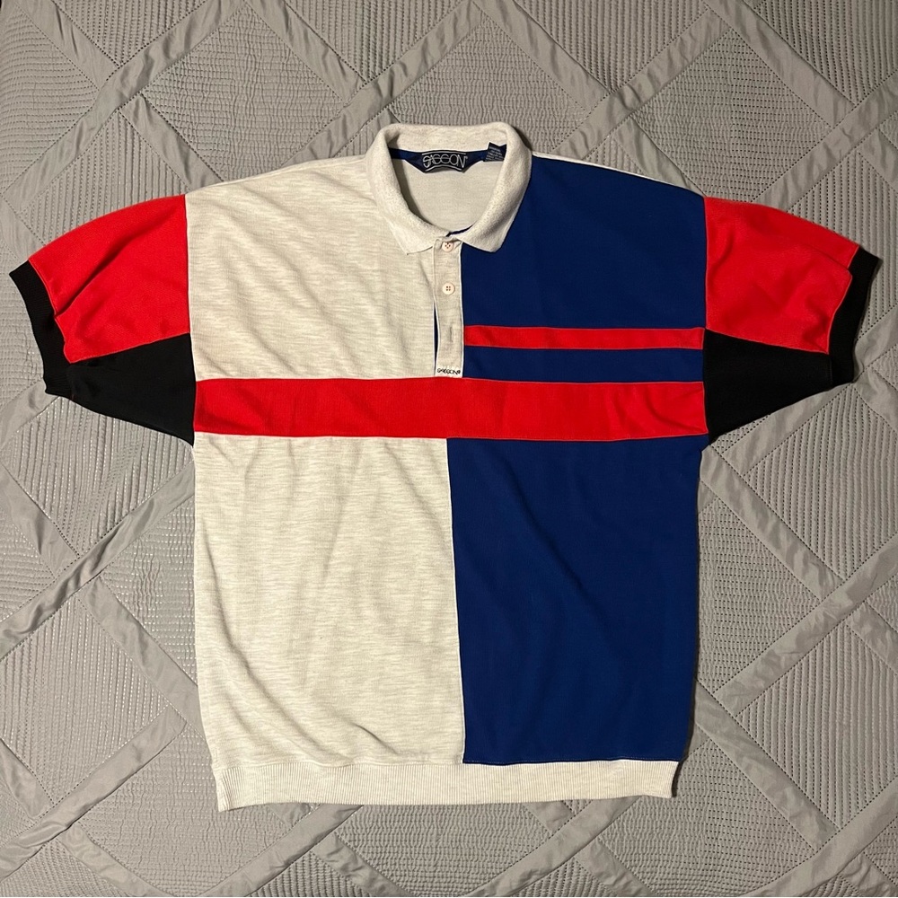 Vintage Sasson Mens Colorblock Henley Golf Polo (L)
